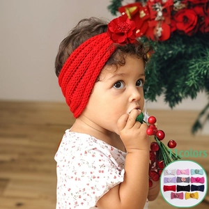 Soft Knitted Baby Headband With Large 3D Satin Flower Solid Color Elastic Warm Winter Ear Warmer For Infant Toddler Girls Hair Accessories