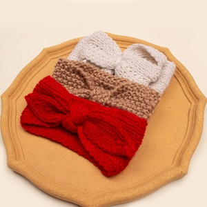 Fasce a Maglia per Neonati Rosso Marrone Bianco Uncinetto Fiocco Elastico Fasce per Capelli per Neonato Bambina Inverno Caldo
