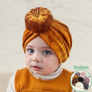 Baby Velvet Turban Hat Donut Knot Headwrap For Newborn Toddler Infant Solid Color Pleated Beanie Cap Winter Warm Headwear
