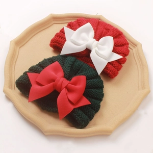 Bonnets turban en tricot pour bébé avec grands nœuds aux couleurs de Noël