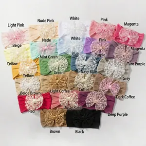 Grille détaillée de bandeaux bébé en 23 couleurs avec jacquard élastique et nœud dentelle