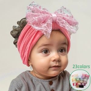 Bandeau Bébé Jacquard avec Nœud en Nylon Extensible Accessoires Cheveux Fille Nœud en Dentelle Douce Turban Nouveau-né Coiffe Élastique