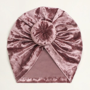 Winter gold velvet baby donut hat in dusty rose for warmth and photo prop