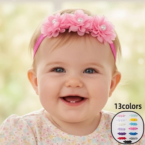Bandeau Bébé Fleur en Mousseline Avec Fausse Künstliche Perle Bandeau Élastique Souple et Confortable Accessoires Cheveux pour Photographie