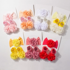 Baby Girl Floral Headband And Socks Set Soft Elastic Hair Band Chiffon Flower Newborn Photography Props Princess Infant Accessories