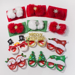 Infant Christmas Headband And Decorative Glasses Polyester Plush Snowflake Bowknot Festive Photography Props For Babies