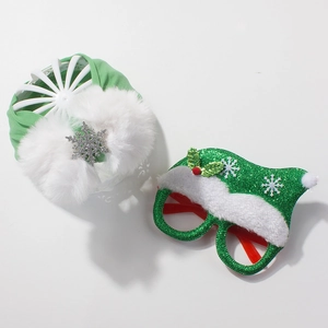Christmas baby set with green knit headband and glitter glasses with fur trim
