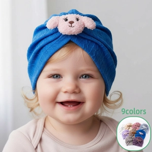 Cute Puppy Baby Turban Hat Solid Color Polyester Warm Knit Beanie For Newborn Infant Toddler Western Style Soft Headwear