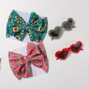 Ensemble bandeau bébé et lunettes de soleil cœur avec imprimés tournesol et léopard