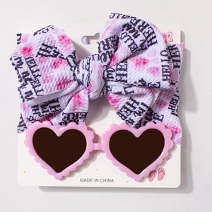 Ensemble lunettes de soleil cœur rose et bandeau à nœud en gaufre pour bébé fille
