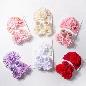 Soft Knitted Baby Hat And Socks With Large Floral Decoration For Newborn Infant Toddler Breathable Autumn Spring Accessories