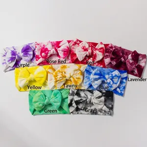 Set of 9 tie-dye baby headbands with soft nylon elastic bands and large bows