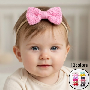 Baby Elastic Knitted Bow Headband Soft Solid Color Tie-Dye Infant Hair Band Western Style Toddler Headwraps Girls Photo Props