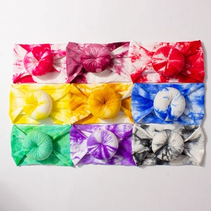 9-piece set of gradient tie-dye nylon baby headbands with cute donut-shaped knots