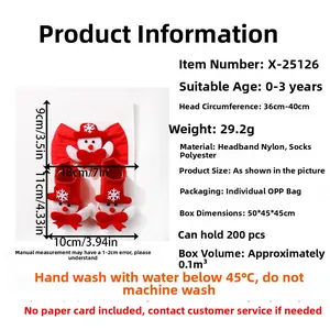 Detailed size specifications for Christmas baby headband and socks set with snowman decor