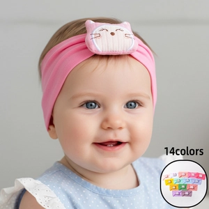 Bandeau Bébé Élastique Doux Avec Patch Chat Dessin Animé 3D Broderie Bandeau Extensible pour Nourrisson Tout-petit Nouveau-né Accessoires
