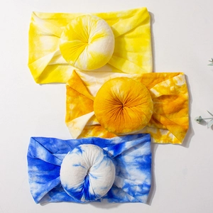 Three-piece set of tie-dye donut baby headbands in soft nylon elastic fabric