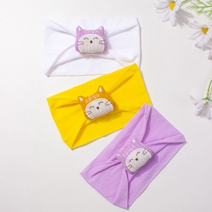 Lot de trois bandeaux élastiques en nylon pour bébé avec mignons chats brodés en 3D