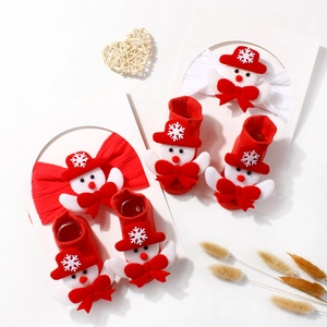 Christmas baby headband and socks set featuring cute snowman decorations and red colors