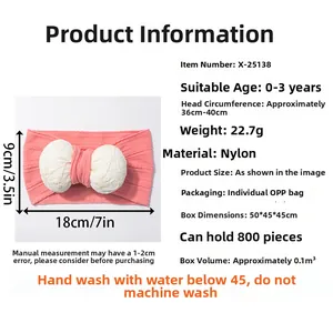 Detailed size chart for baby jacquard nylon headband with a cute padded bow detail