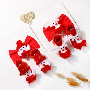 Christmas baby headband and socks set featuring cute snowman and reindeer decorations