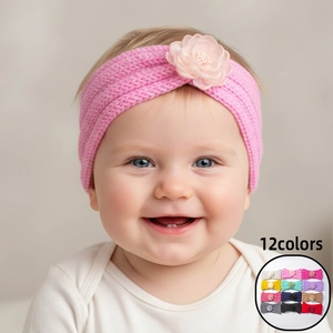 Fascia per Capelli in Maglia di Poliestere per Neonati Con Fiore in Rete Calda Fascia Invernale per Bambine 0-3 Anni