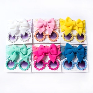 Baby floral sunglasses and bow headband set in 6 vibrant colors for toddlers