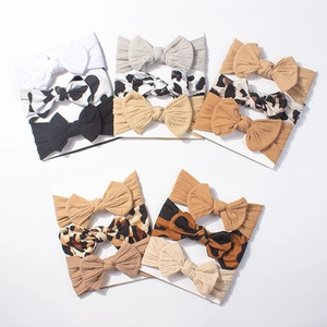 Bandeaux à Nœud pour Bébé en Polyester Nervuré Imprimé Léopard et Vache Foulard pour Nourrissons Filles Accessoires Cheveux