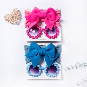 Baby bow headband and flower frame sunglasses set in pink and peacock blue colors