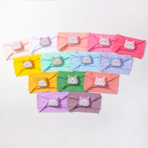 Lot de 14 bandeaux élastiques en nylon pour bébé avec mignon chat en peluche brodé
