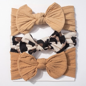 Lot de 3 bandeaux bébé avec imprimé léopard et bandeaux en tricot torsadé jaune à nœud