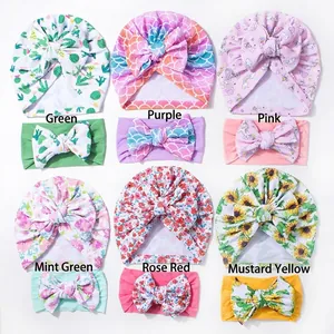 Six ensembles de bonnets pour bébés et bandeaux à nœuds aux motifs variés en maille gaufrée