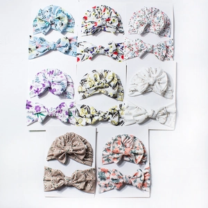 Ensemble bonnet turban et bandeau imprimé en tissu côtelé doux pour bébé fille