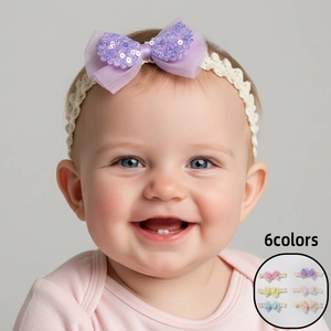 Baby Pailletten Schleife Spitzen Stirnband Weich Elastisch Tüll Haarband Für Säuglinge Kleinkinder Süße Glänzende Prinzessin Haarschmuck