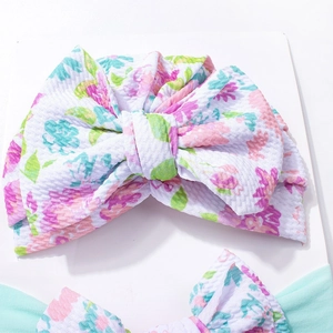 Ensemble bandeau bébé fleuri avec grand nœud en tissu jacquard gaufré très doux