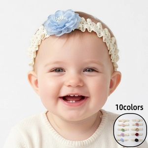 Bandeau en Dentelle Élastique pour Bébé Fille Avec Fleur en Mousseline 3D Künstliche Perle Accessoires de Cheveux Doux Accessoire Photographie