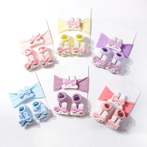 Baby Knitted Headband And Socks With Plush Rabbit Bow Cute Toddler Newborn Elastic Hair Band Footwear Soft Comfortable Accessory
