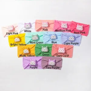 Détails de 14 bandeaux bébé en nylon colorés avec des motifs de chatons mignons en 3D