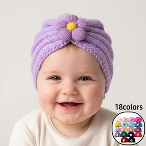 Berretto Turbante In Maglia Per Neonati Con Decorazione Floreale Morbido Caldo In Poliestere Per Bambini Inverno Autunno