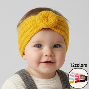 Bandeau Bébé Nouveau-Né Hiver Chaud Tricot Donut Doux Élastique Polyester Chauffe-Oreilles Couleur Unie Accessoires Cheveux Mignons