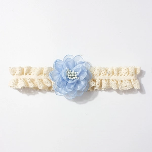 Bandeau bébé en dentelle avec fleur en soie bleu clair et ruban élastique pour filles