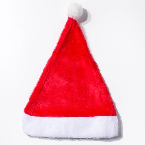 Bonnet de Noël classique rouge et blanc en peluche douce avec pompon et bordure blanche
