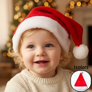 Classique Bonnet de Noël en Peluche Rouge et Blanc pour Enfants Bébés Tout-petits Bonnet de Père Noël Chaud et Doux pour Fête de Noël Décor