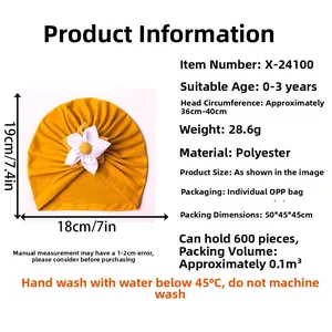 Size chart showing 18x19cm dimensions for baby floral turban hat with 36-40cm circumference