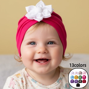 Baby Turban Hat With Large Flower Soft Stretchy Polyester Beanie For Newborns Infants Toddlers Warm Headwrap Photography Prop