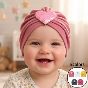 Bonnet Turban Bébé en Polyester Cœur à Paillettes Doux et Chaud Enveloppement de Tête pour Nouveau-nés Enfants Accessoires de Coiffure