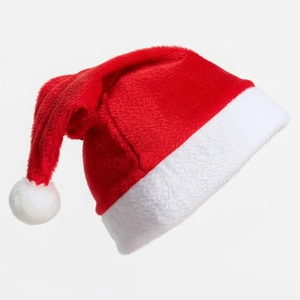 Bonnet de Noël classique en peluche rouge pour enfants avec bordure et pompon blancs