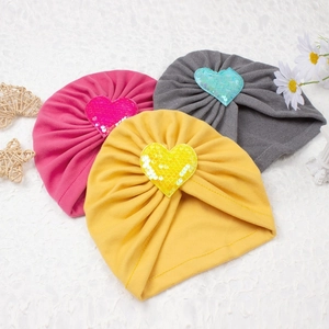 Bonnets turban doux en velours pour bébé avec patchs cœur à paillettes en trois couleurs