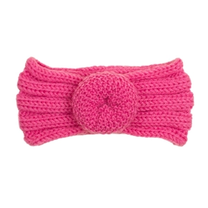 Bandeau d'hiver tricoté rose pour bébé avec nœud donut et texture en maille côtelée
