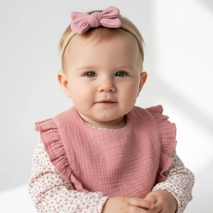 Completo bavaglino in cotone rosa con volant e camicia floreale con fascia fiocco neonato